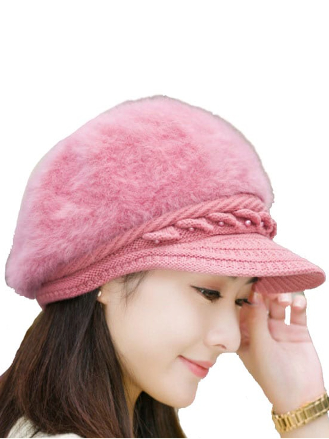 

Alexvyan Women Winter Air & Snow Proof Warm Soft Woollen Ascot Cap, Pink