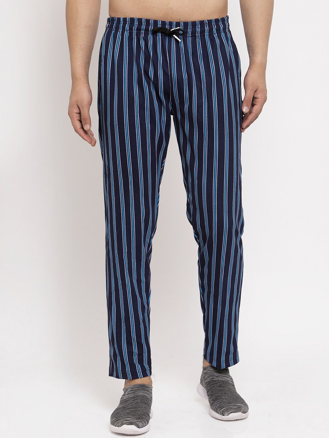 

KLOTTHE Men Striped Mid Rise Relaxed Fit Track Pants, Navy blue