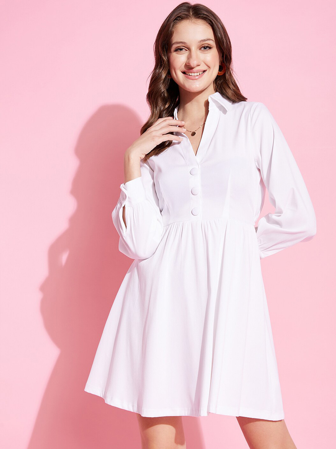 

KASSUALLY White Fit & Flare Back Cut Shirt Dress