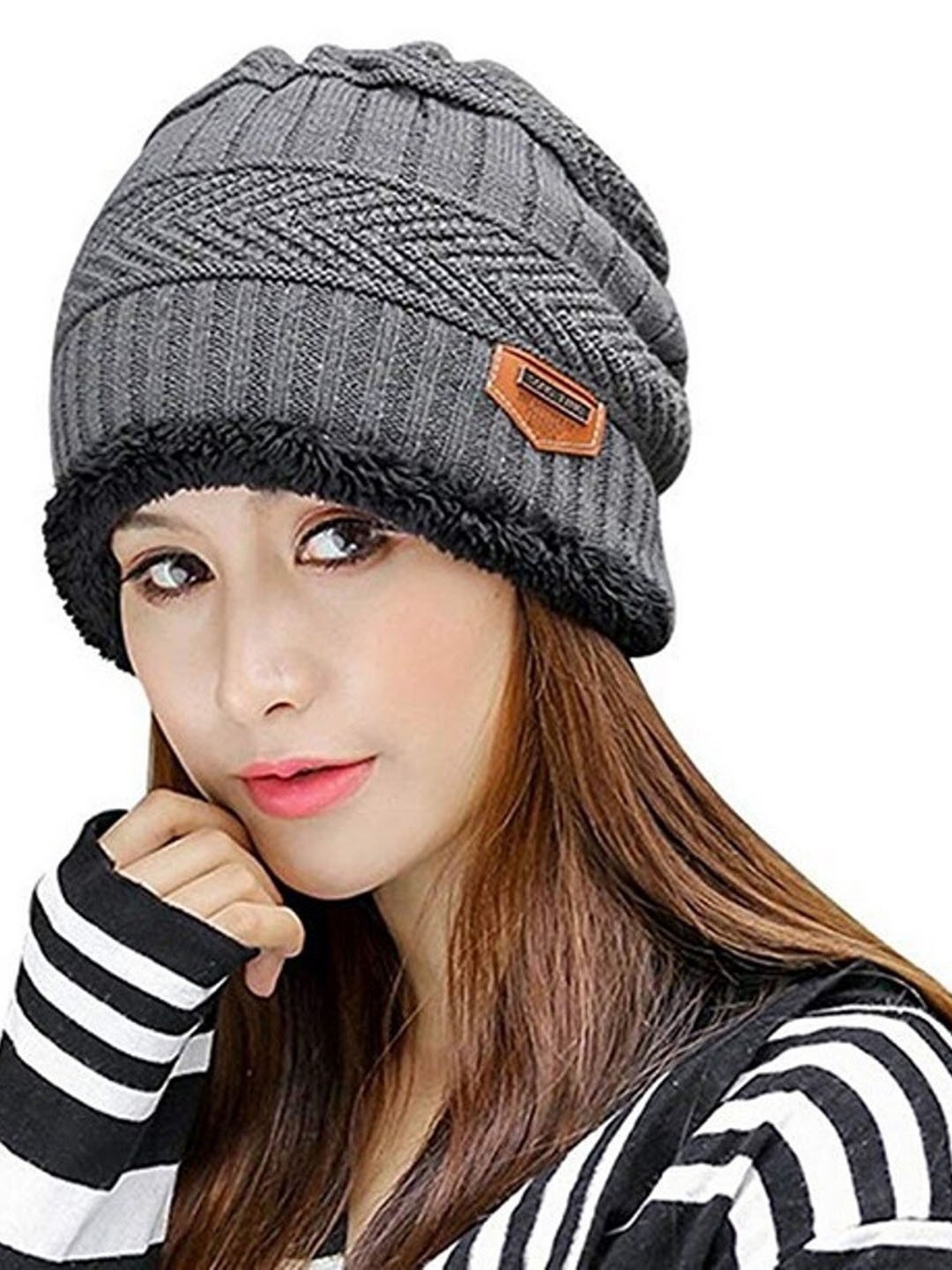 

Alexvyan Women Self Design Thermal Fleece Soft Knitted Warm Winter Woollen Beanie, Grey