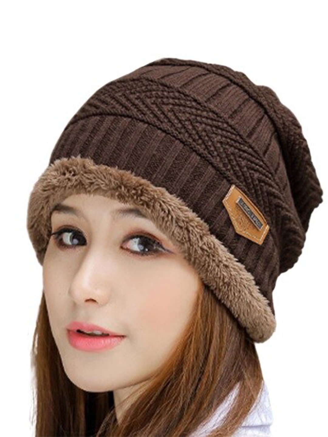 

Alexvyan Women Self Design Thermal Fleece Soft Knitted Warm Winter Woollen Beanie, Brown