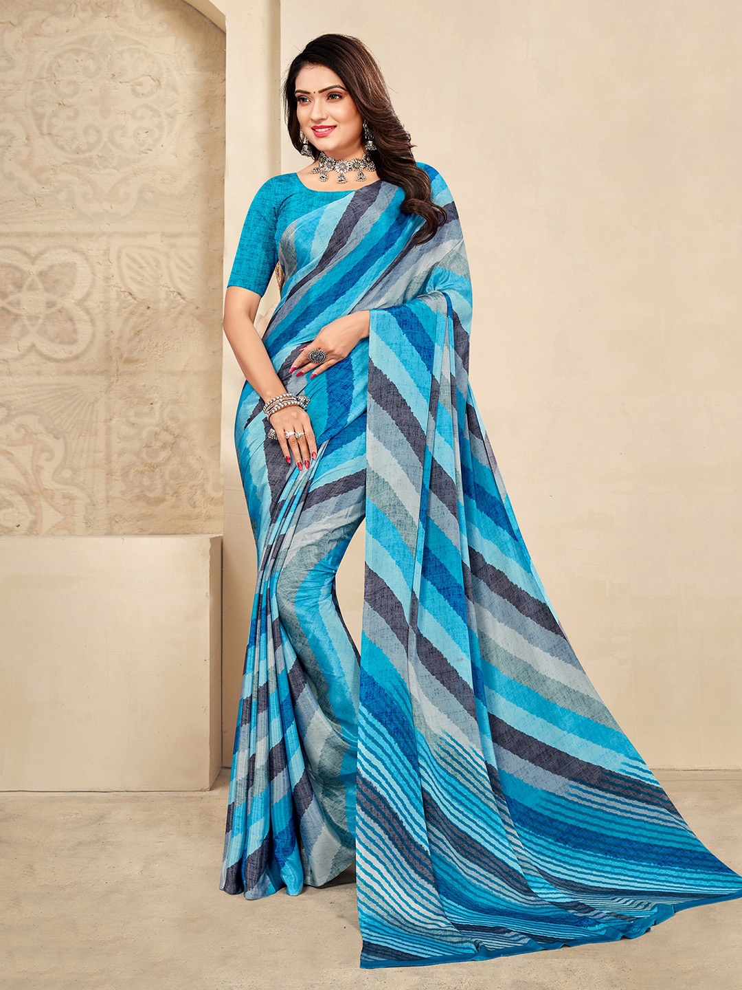 

Mitera Leheriya Printed Silk Blend Saree, Blue