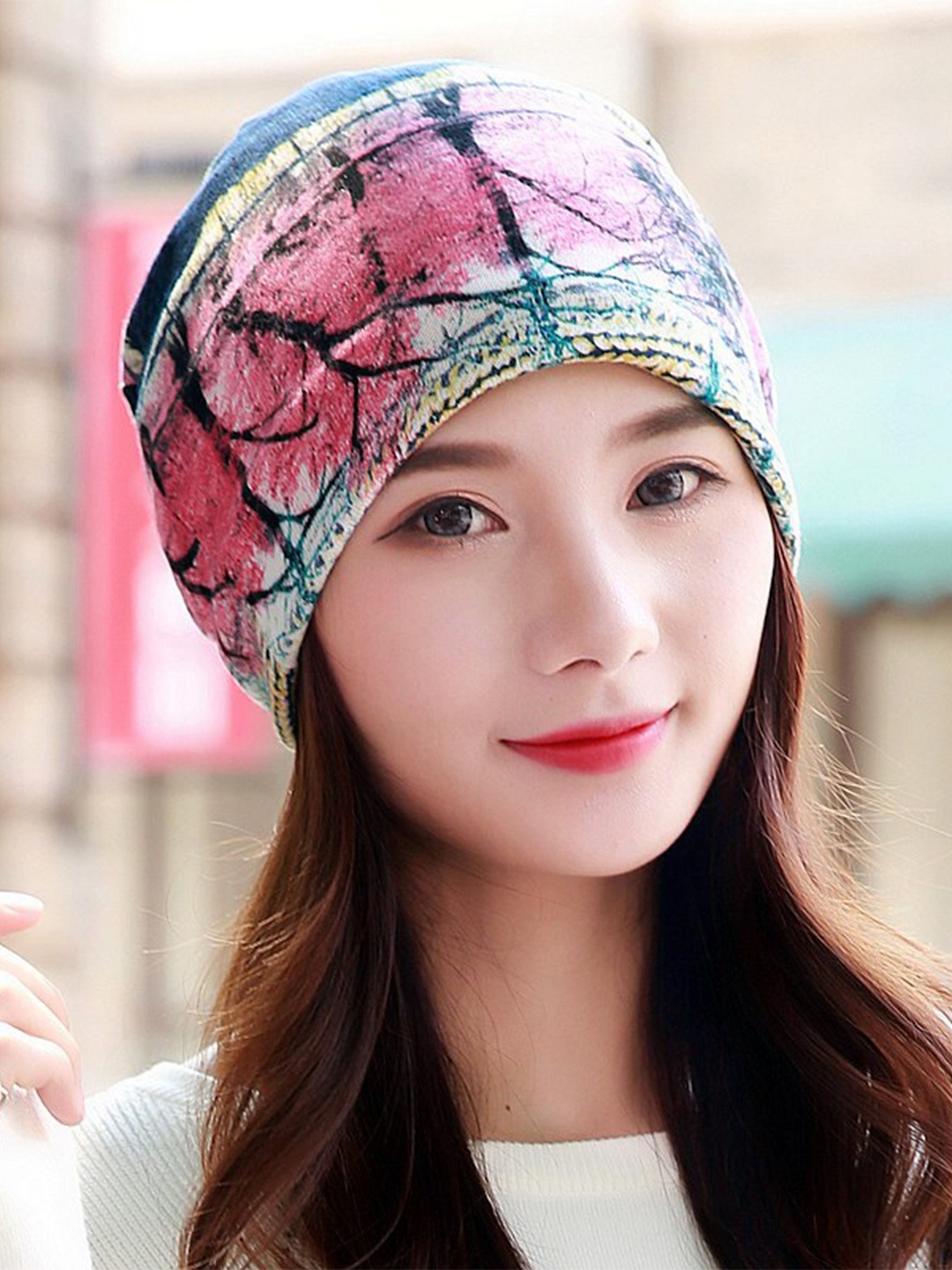 

Alexvyan Women Printed Ponytail Bandana Head Wear Warm Winter Beanie, Pink
