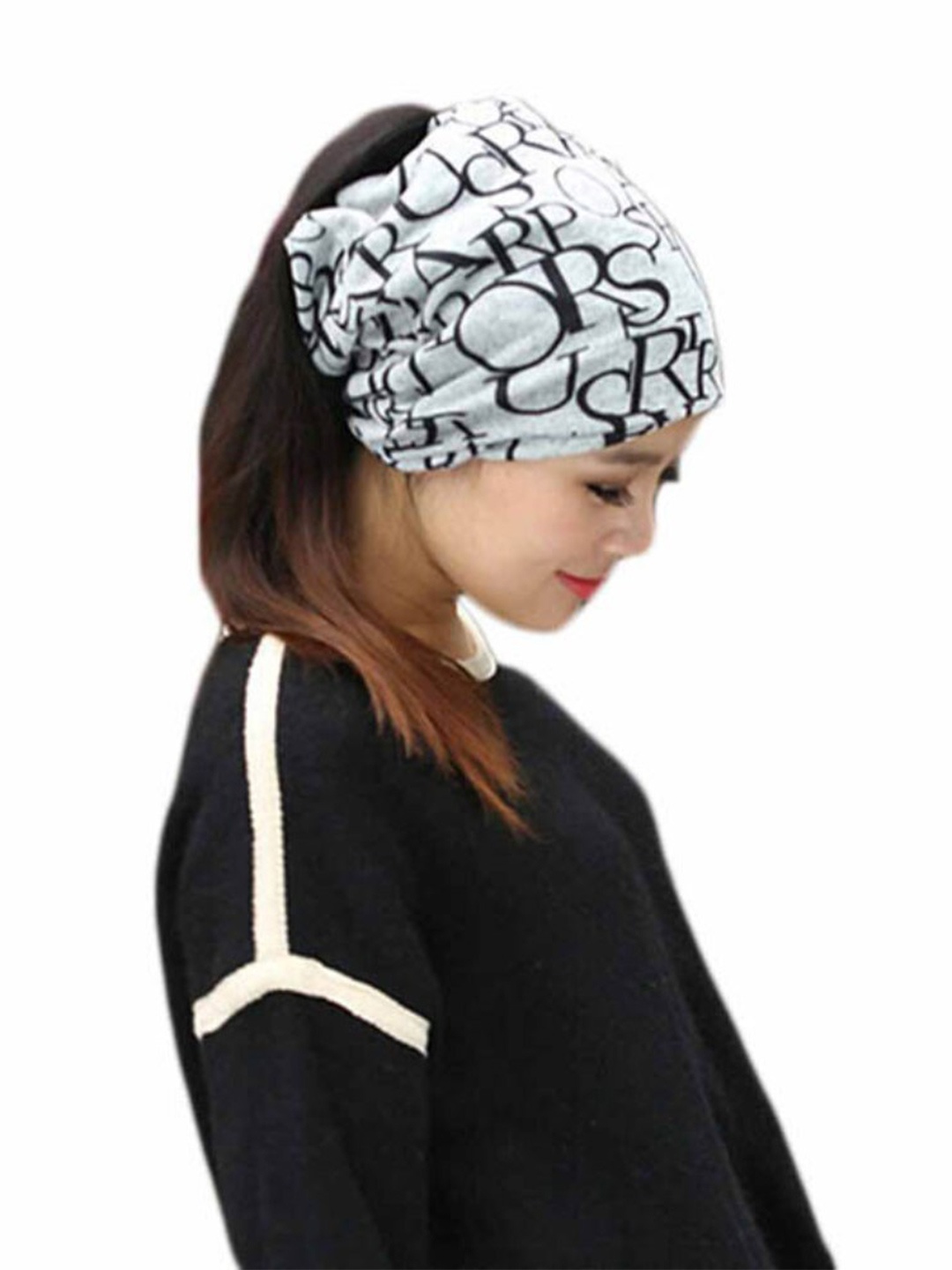 

Alexvyan Women Printed Ponytail Bandana Head Cotton Beanie, Grey