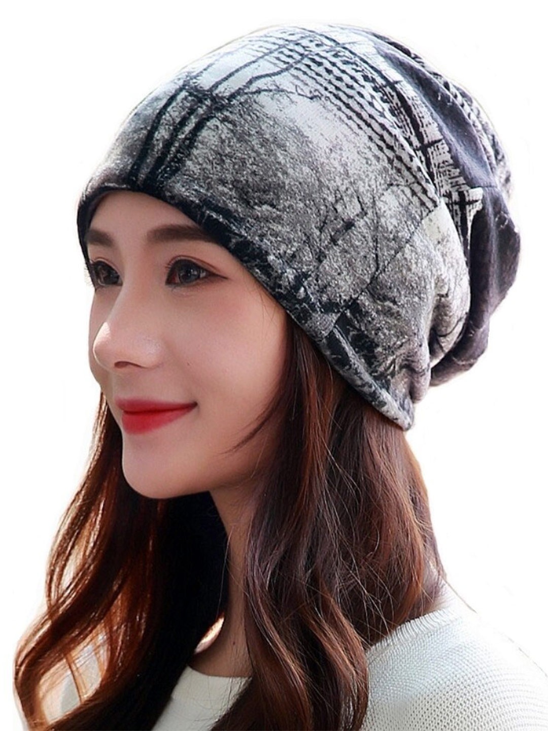 

Alexvyan Women Printed Cotton Beanie, Grey