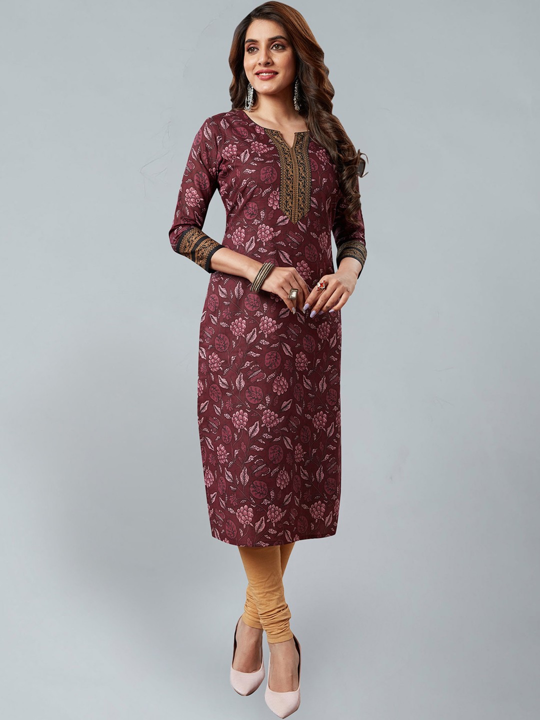 

Jevi Prints Floral Printed Cotton Straight Kurta, Champagne