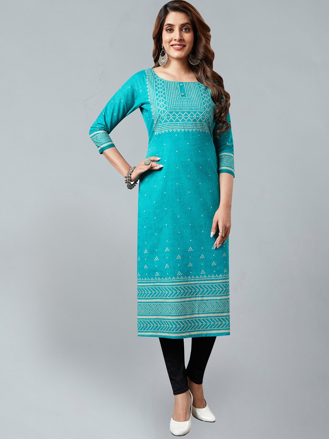 

Jevi Prints Bandhani Printed Pure Cotton Straight Kurta, Turquoise blue