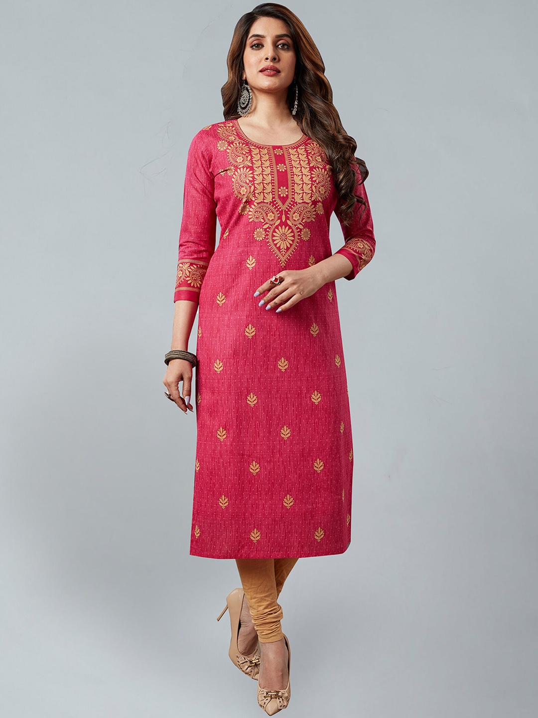 

Jevi Prints Ethnic Motif Printed Pure Cotton Kurta, Pink