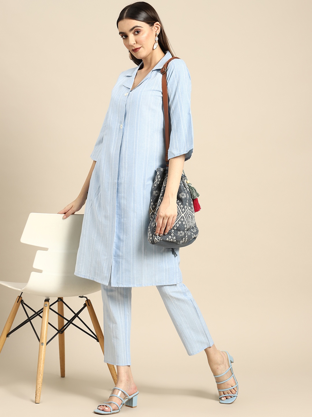 

Anouk Striped Top with Trousers, Turquoise blue