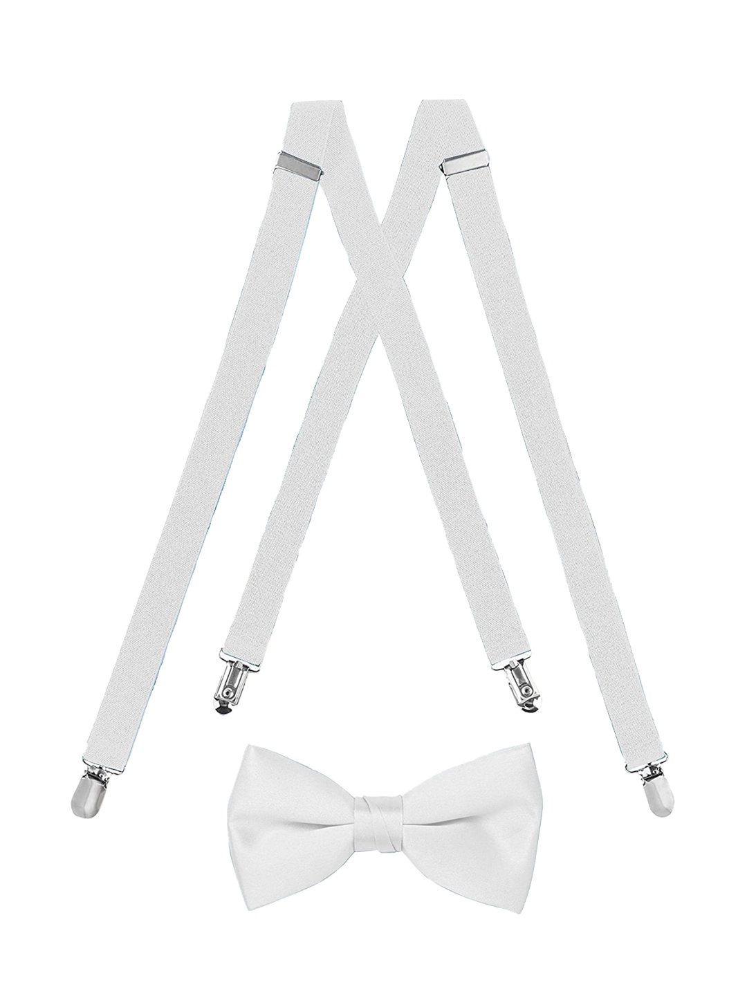 

Kastner Men Adjustable Suspender With Bow Tie, White