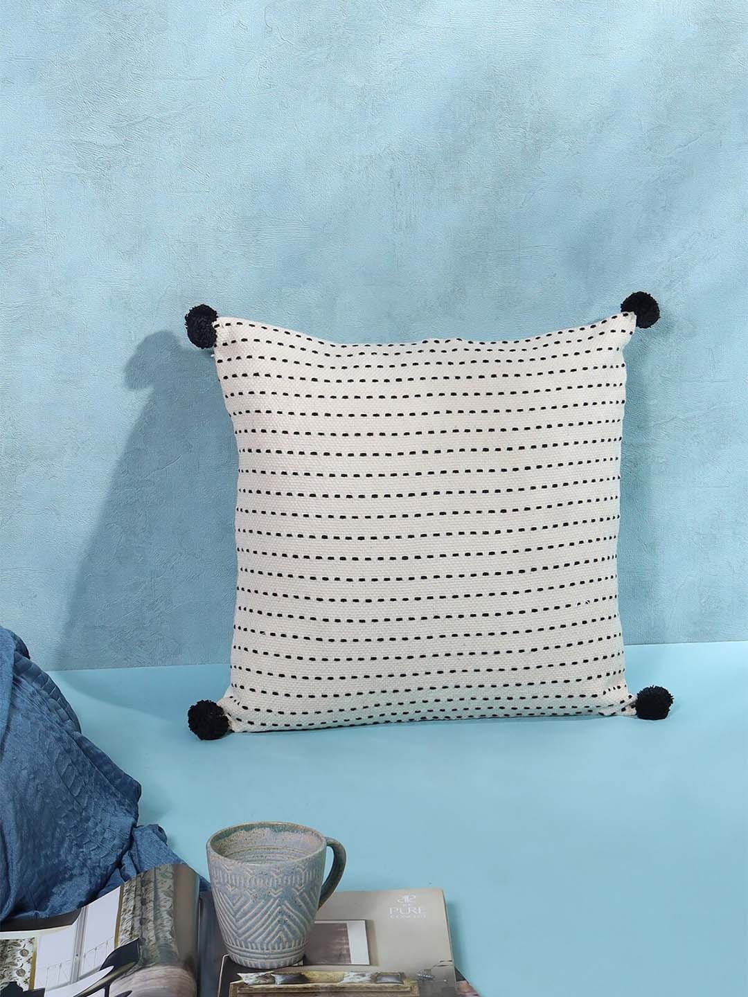 

SANSKRUTIHOMES White & Black Cotton Embroidered Square Cushion Covers