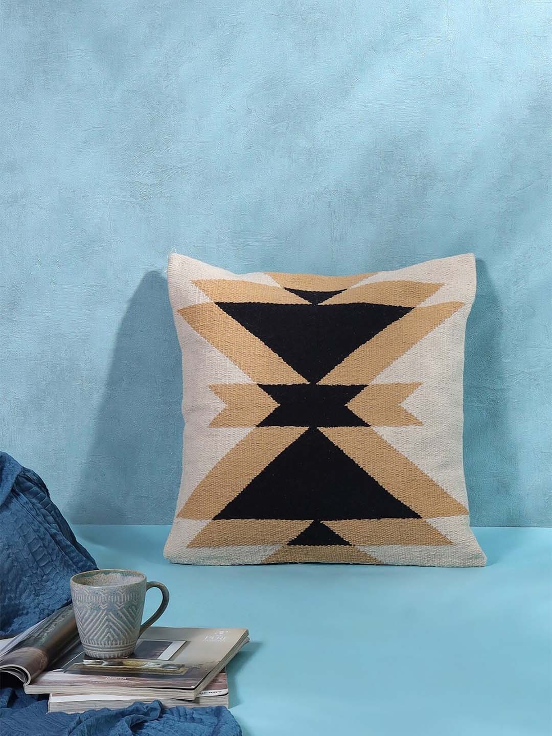 

SANSKRUTIHOMES White & Black Geometric Cotton Square Cushion Cover