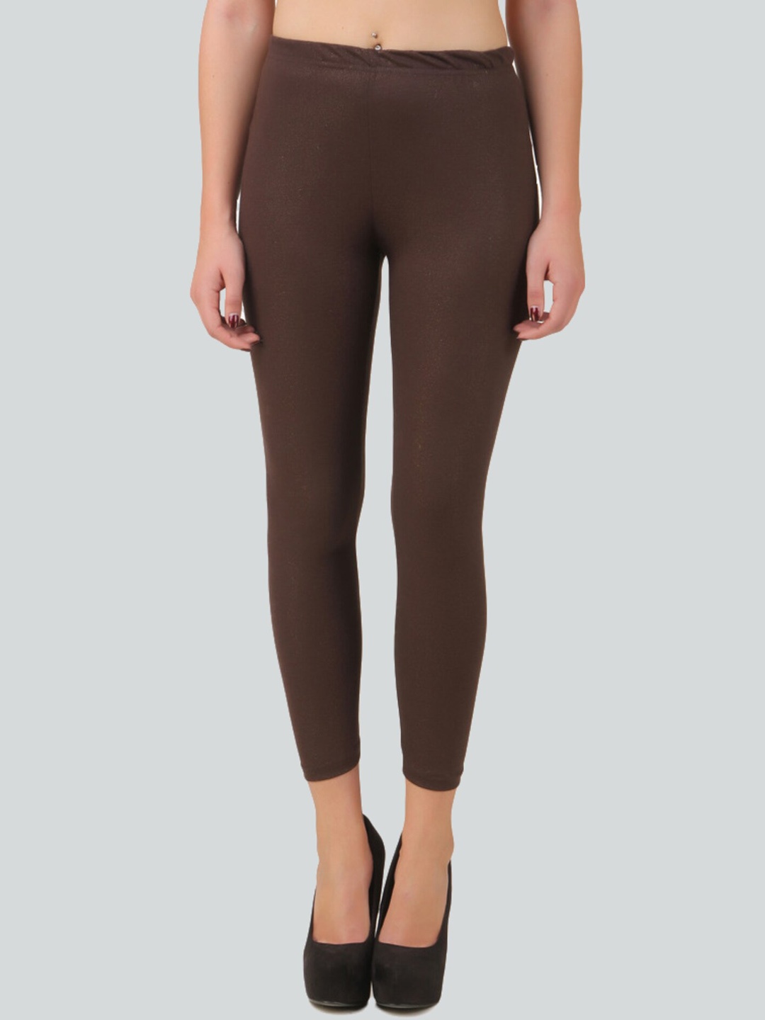 

Flur Women Shimmer Mid Rise Ankle Length Leggings, Brown