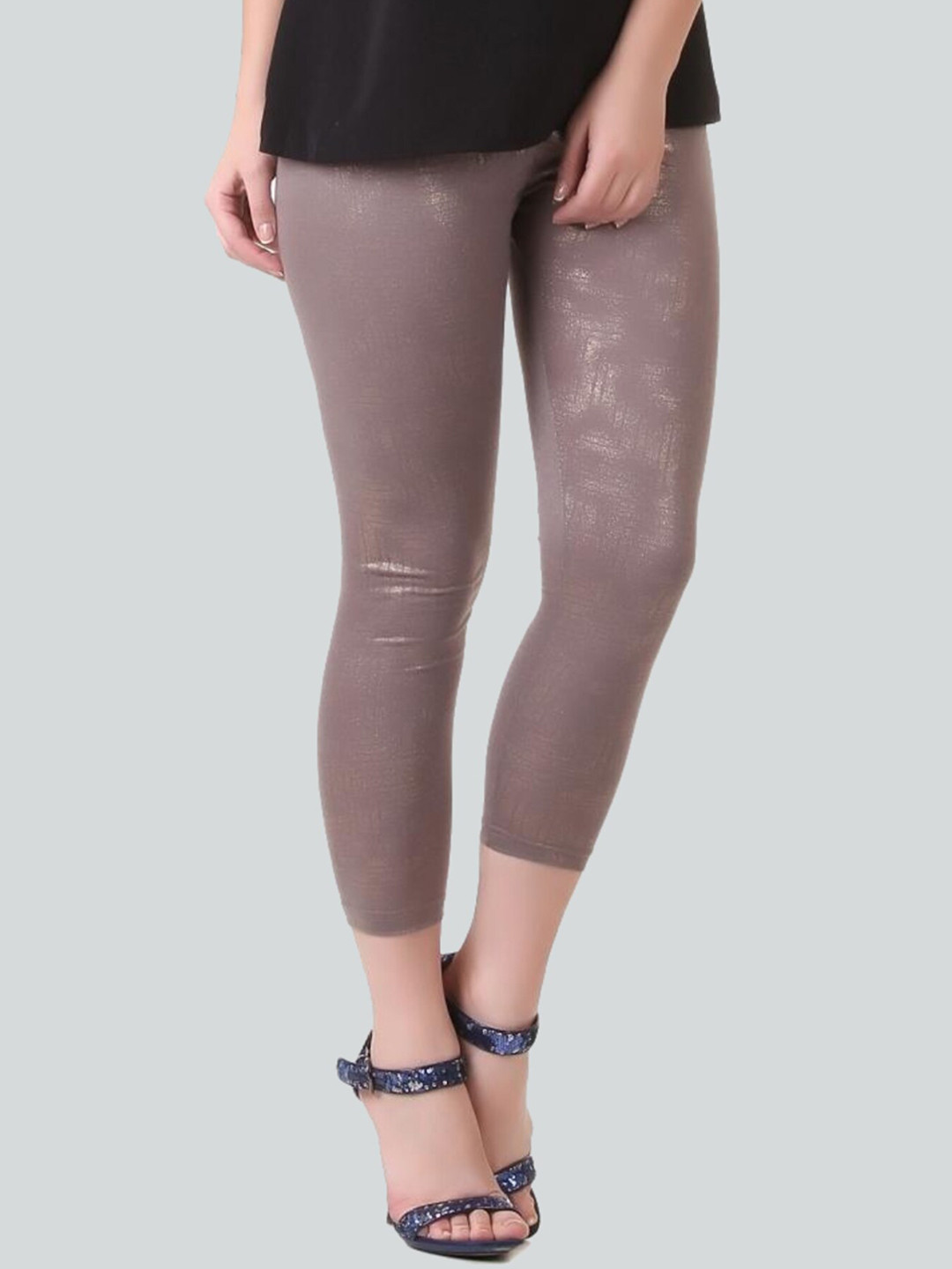 

Flur Women Shimmer Mid Rise Ankle Length Leggings, Beige