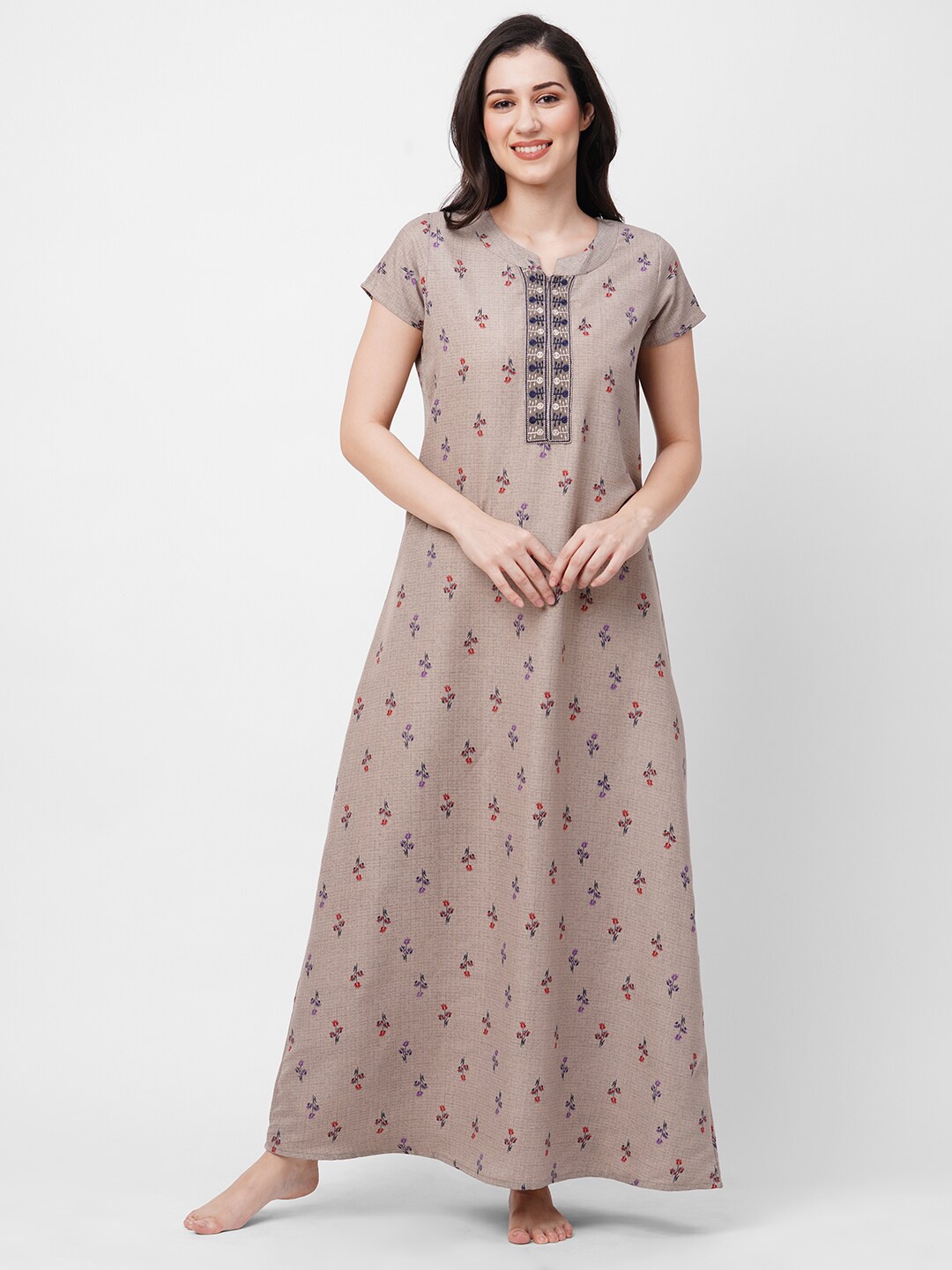 

Sweet Dreams Beige Floral Printed Maxi Nightdress