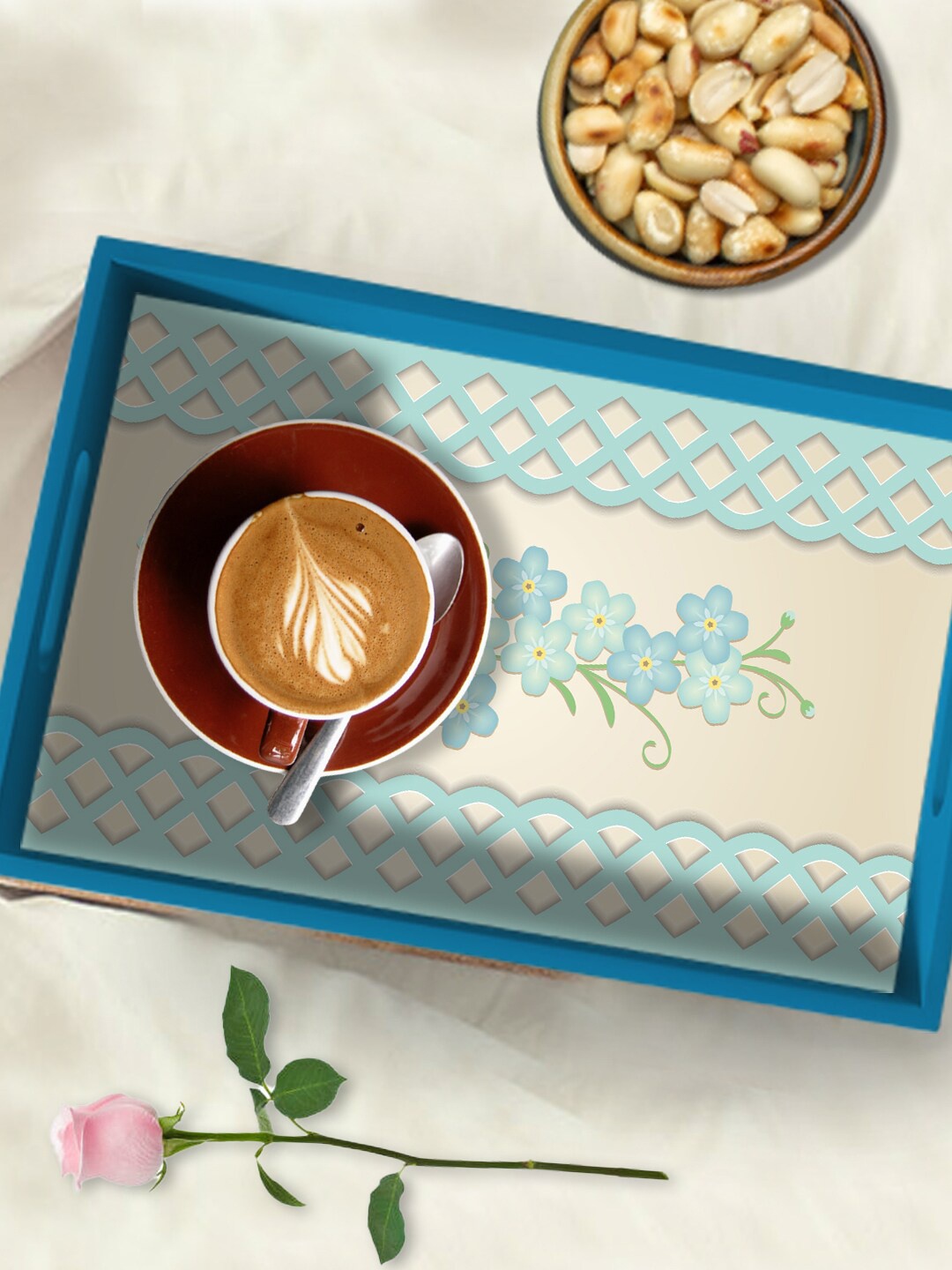 

PAPER PLANE DESIGN Blue & Beige Printed Wooden Serving Tray