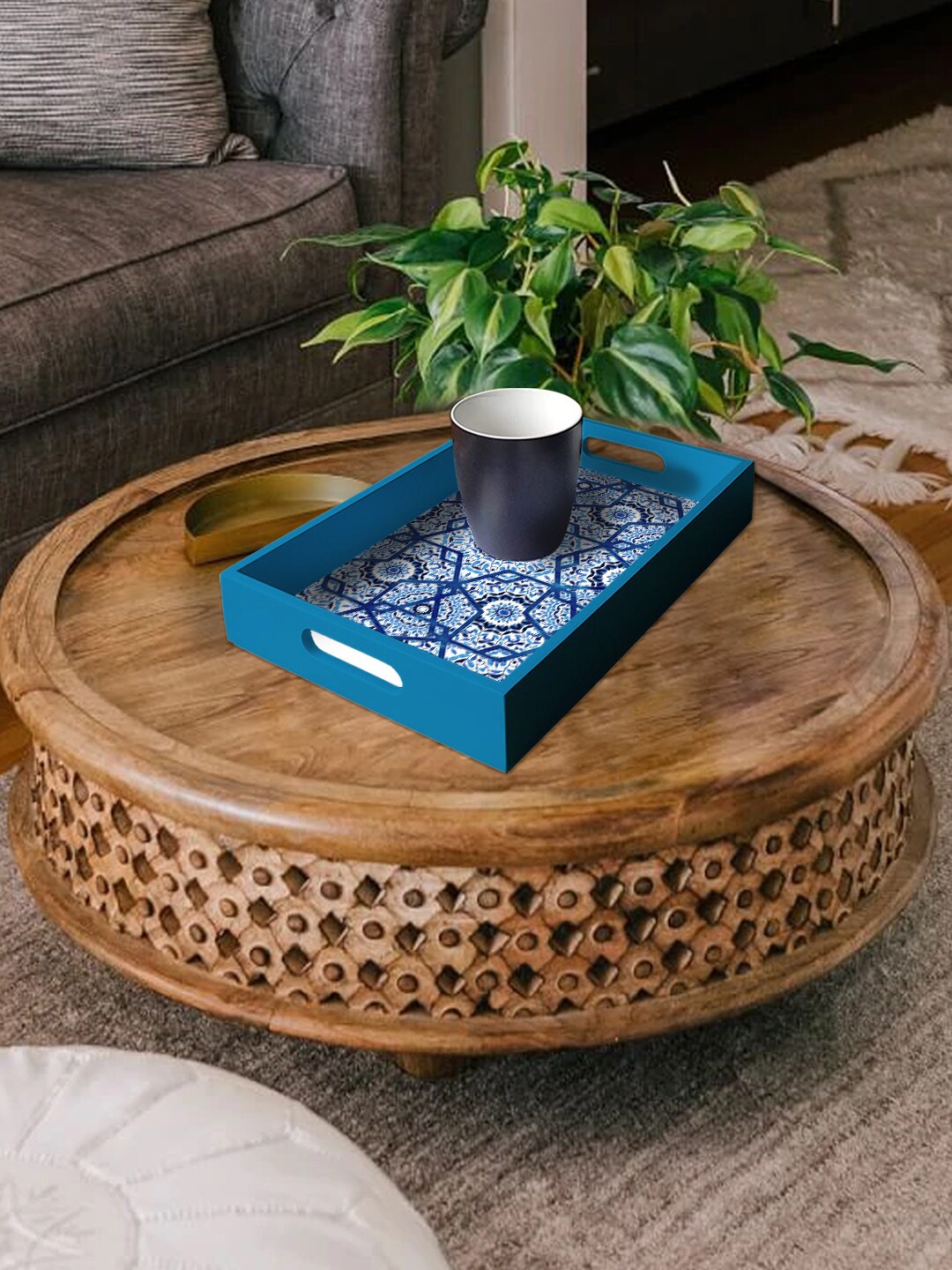 

PAPER PLANE DESIGN Blue & White Printed Serving Trays