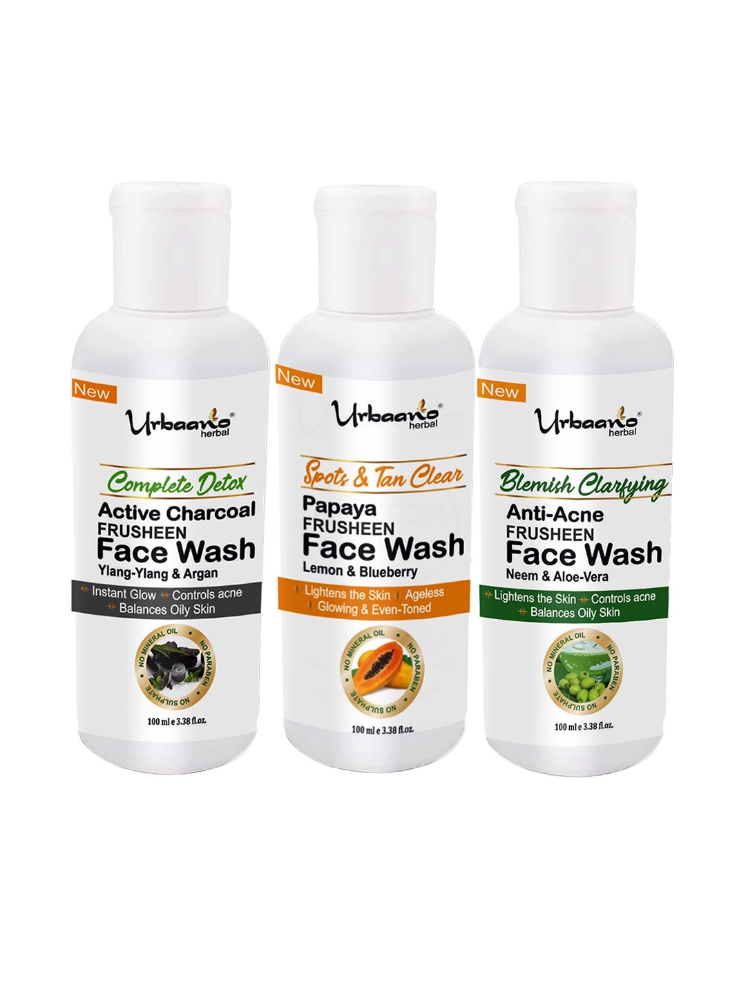 

Urbaano Herbal Frusheen Set Of 3 Face Washes 100ml Each, White