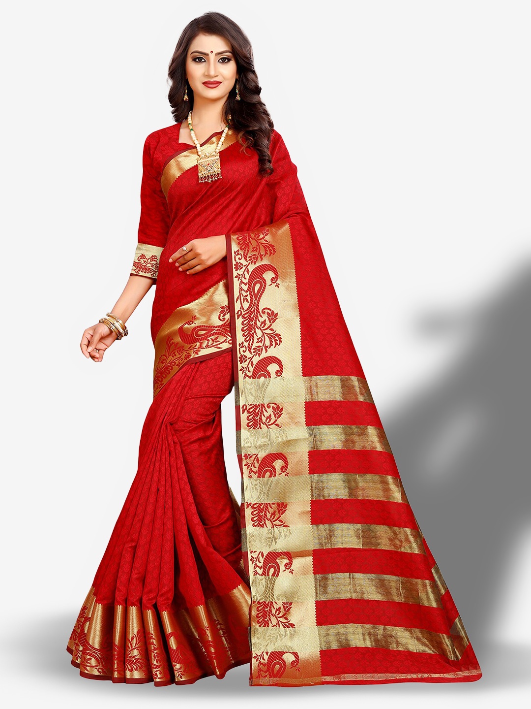 

Indian Fashionista Ethnic Woven Design Zari Saree, Red