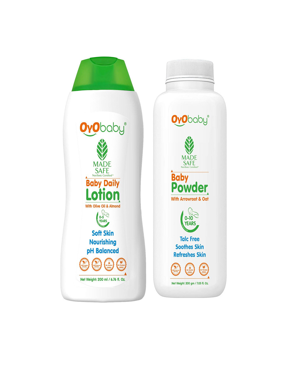 

OyO Baby Infants Set Of 2 Talc Free Baby Powder & Daily Lotion For Delicate Skin, White