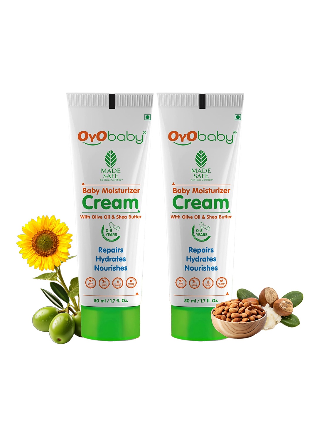 

OyO Baby Set Of 2 Kids Olive Oil & Shea Butter Moisturising Cream - 50ml Each, White