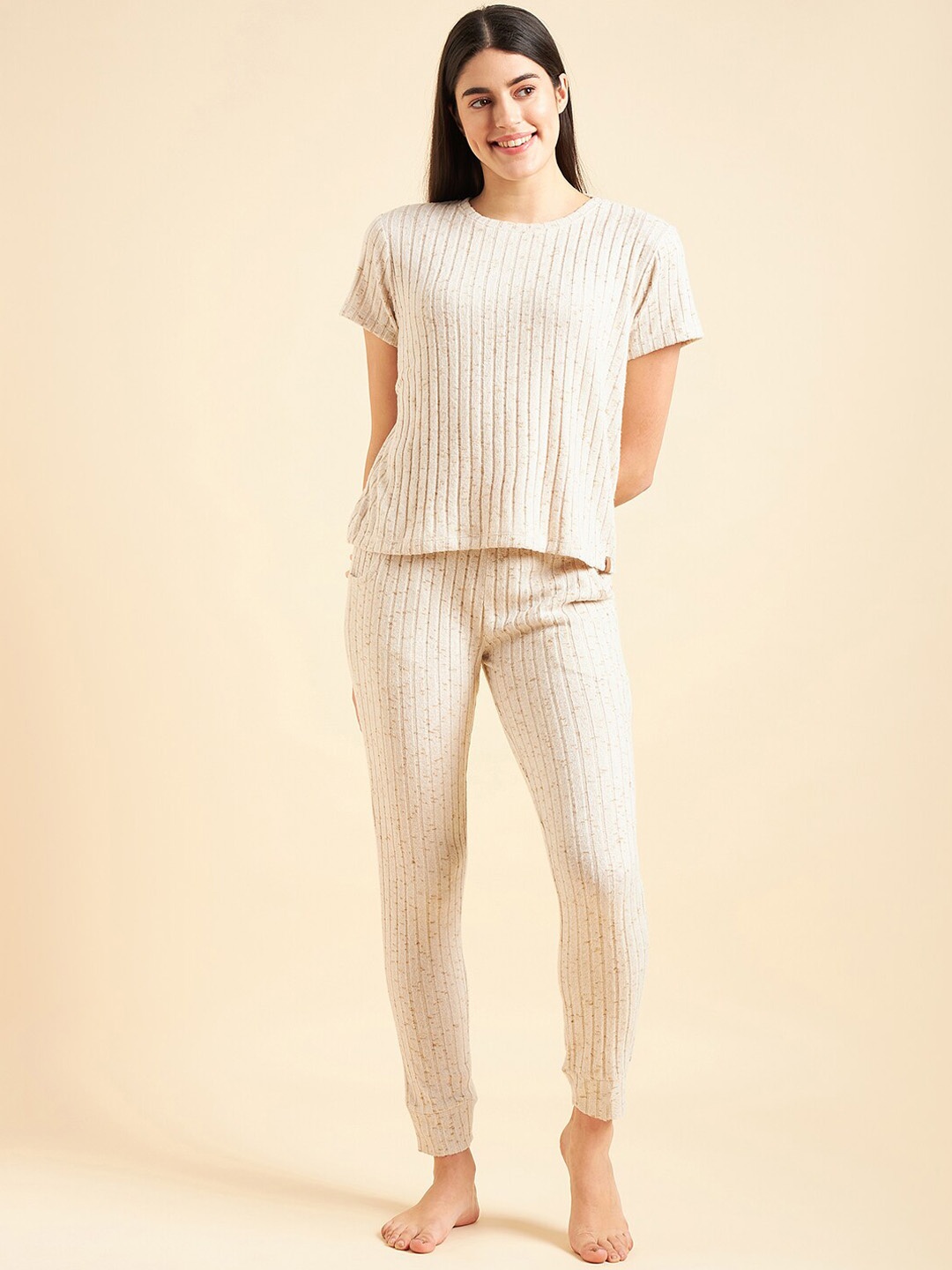 

Sweet Dreams Beige Striped Night Suit