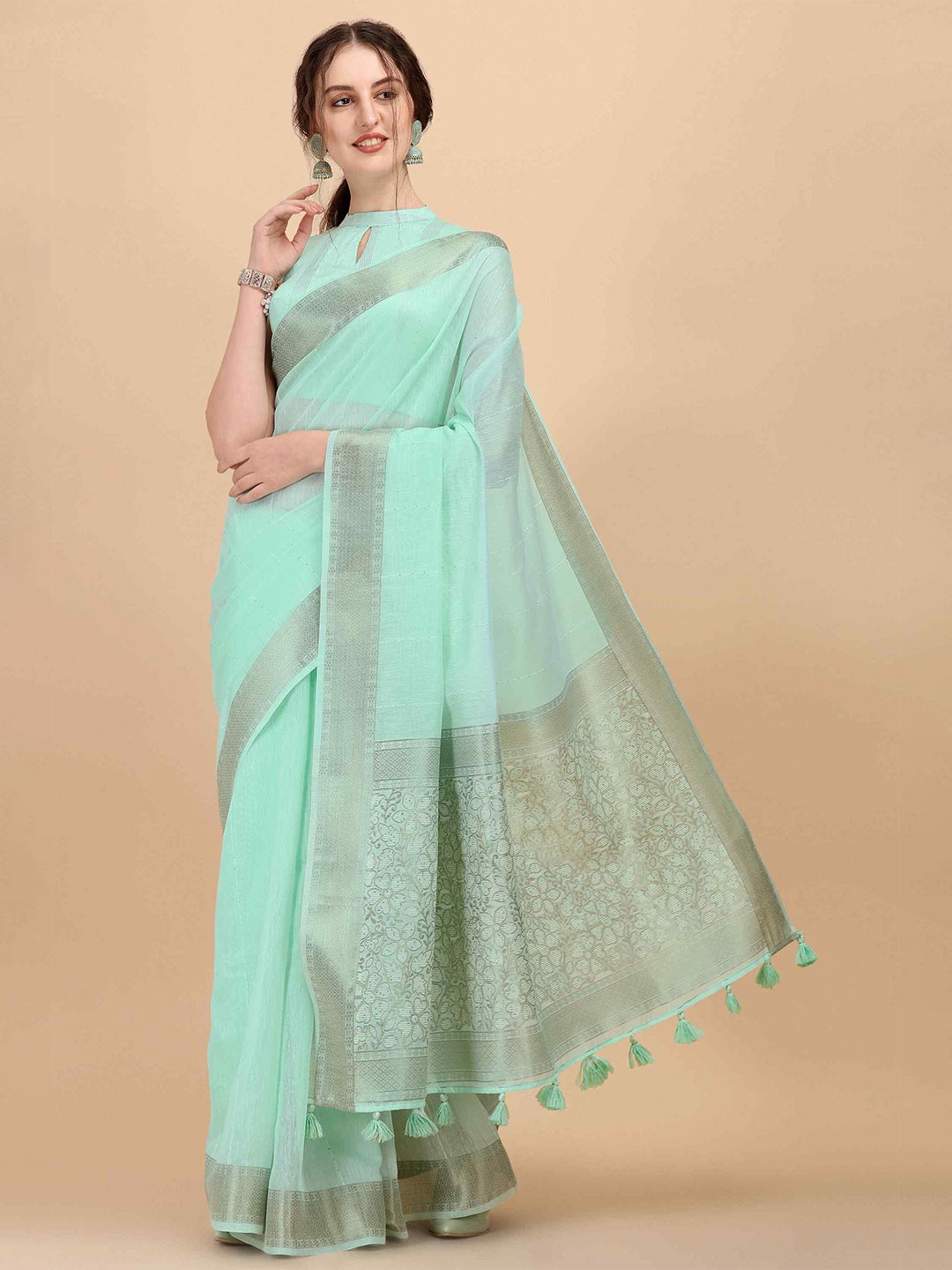 

elora Embellished Sequinned Pure Cotton Bhagalpuri Saree, Blue