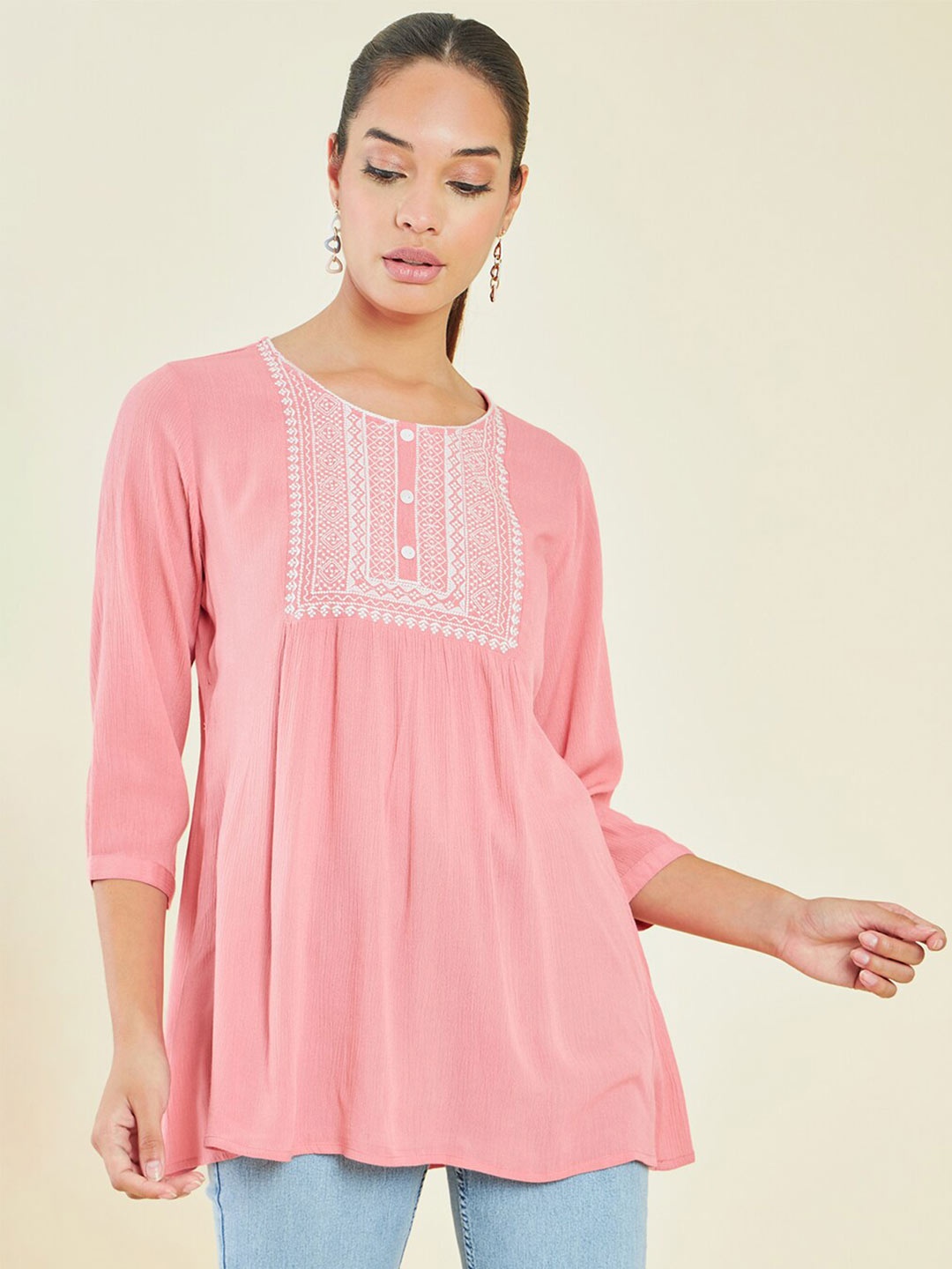 

Soch Embroidered Crepe Tunic, Coral