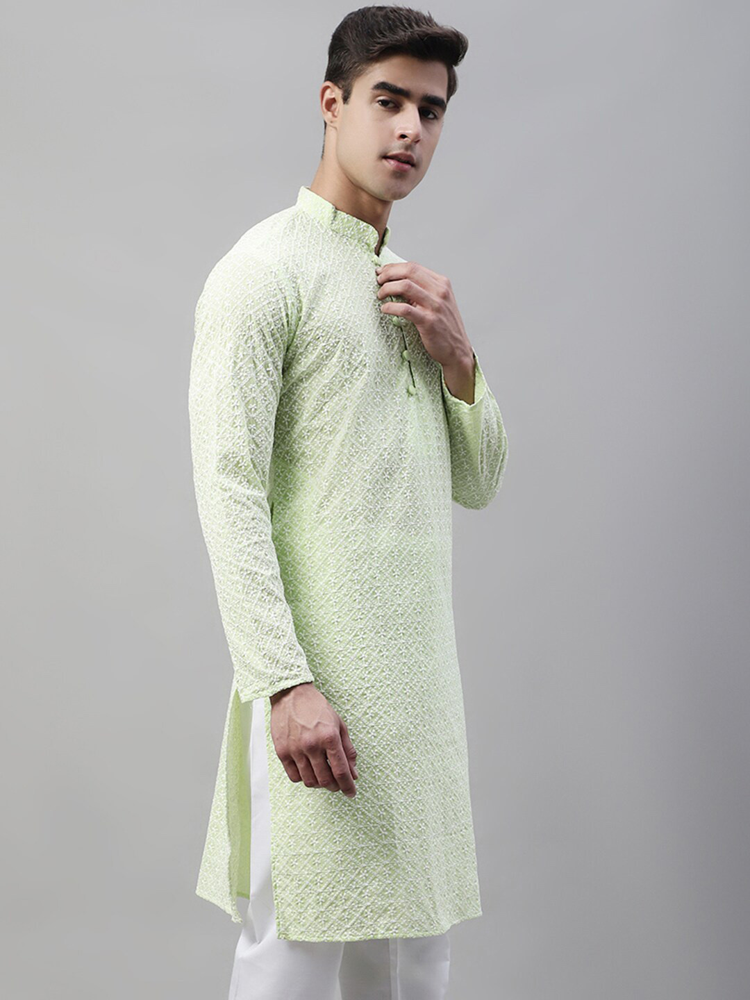 

Jompers Geometric Chikankari Embroidered Pure Cotton Kurta, Green