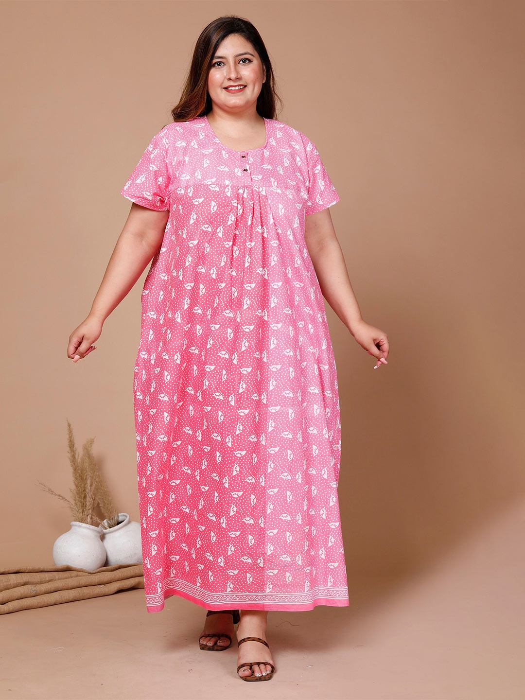 

SP DESIGNS Floral Printed Pure Cotton Maxi Nightdress, Pink