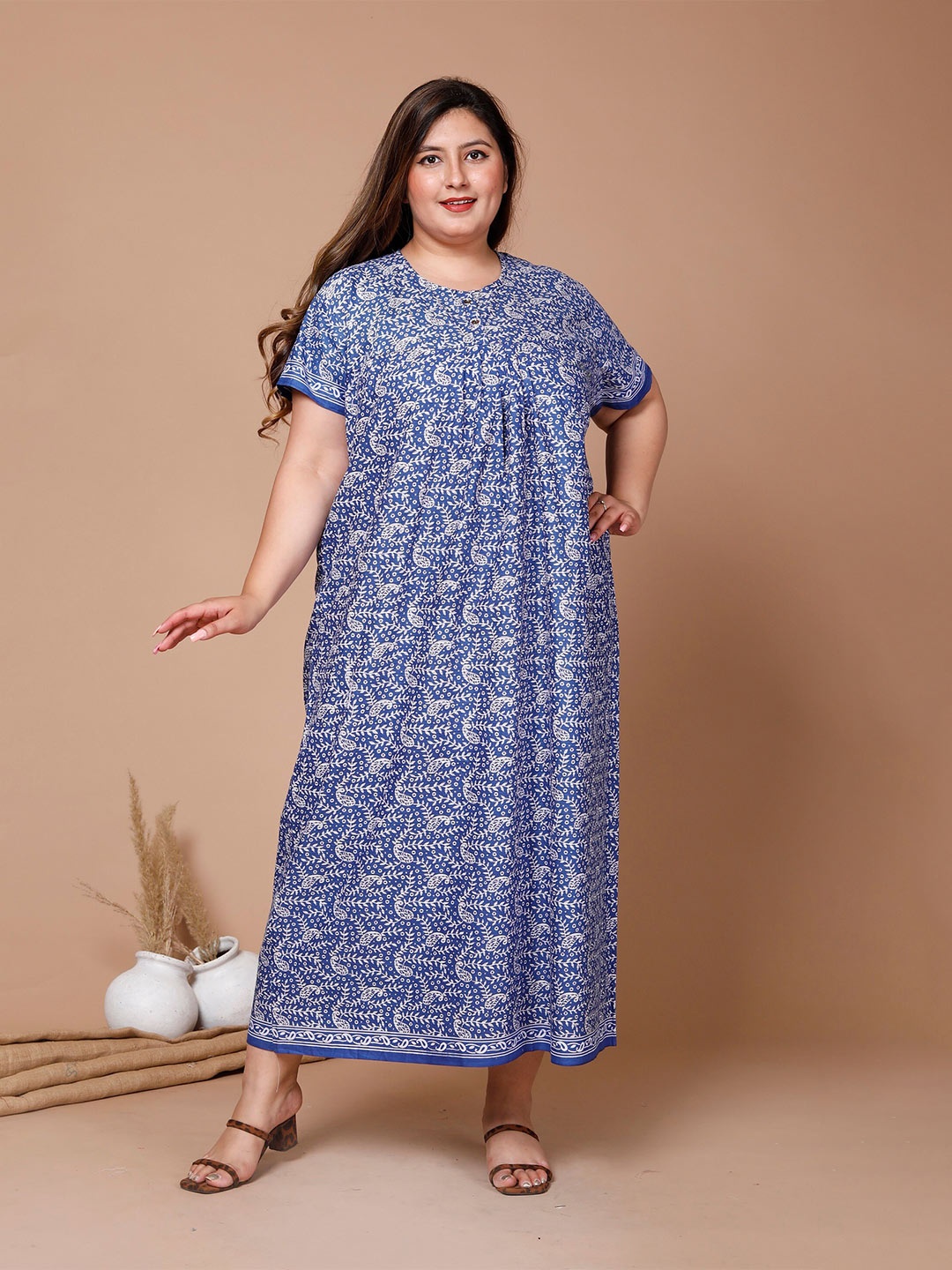 

SP DESIGNS Floral Printed Pure Cotton Maxi Nightdress, Blue