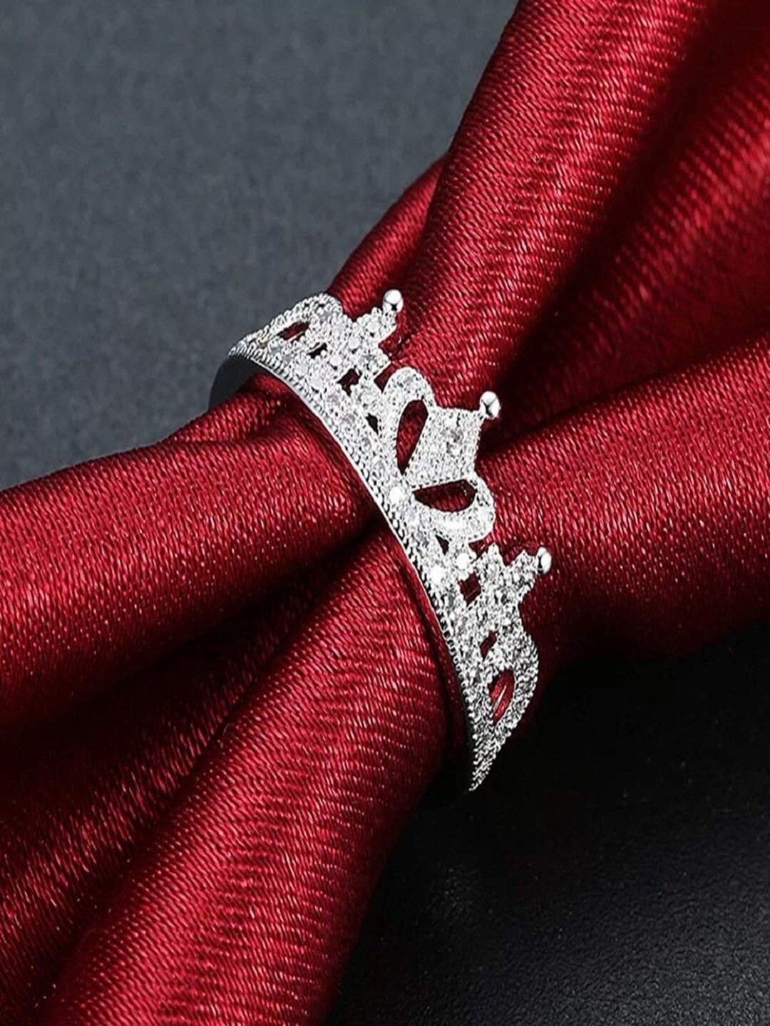 

UNIVERSITY TRENDZ Women Silver-Plated Crystal-Studded Finger Ring