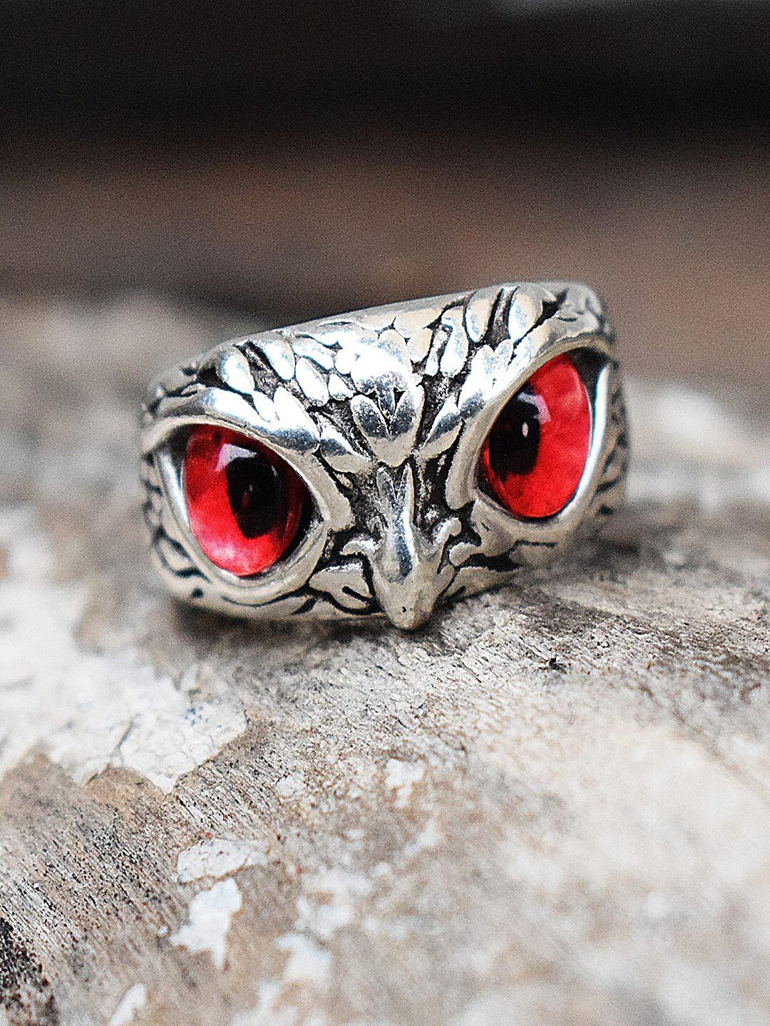 

UNIVERSITY TRENDZ Silver-Plated Crystal Studded Oxidized Owl Eye Ring