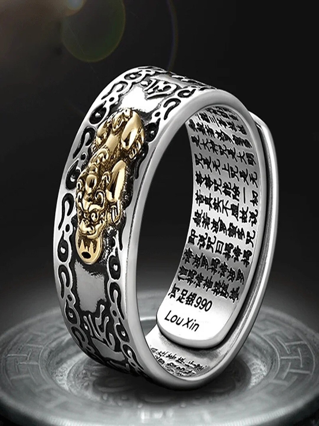 

UNIVERSITY TRENDZ Men Oxidized Silver-Plated Adjustable Finger Ring