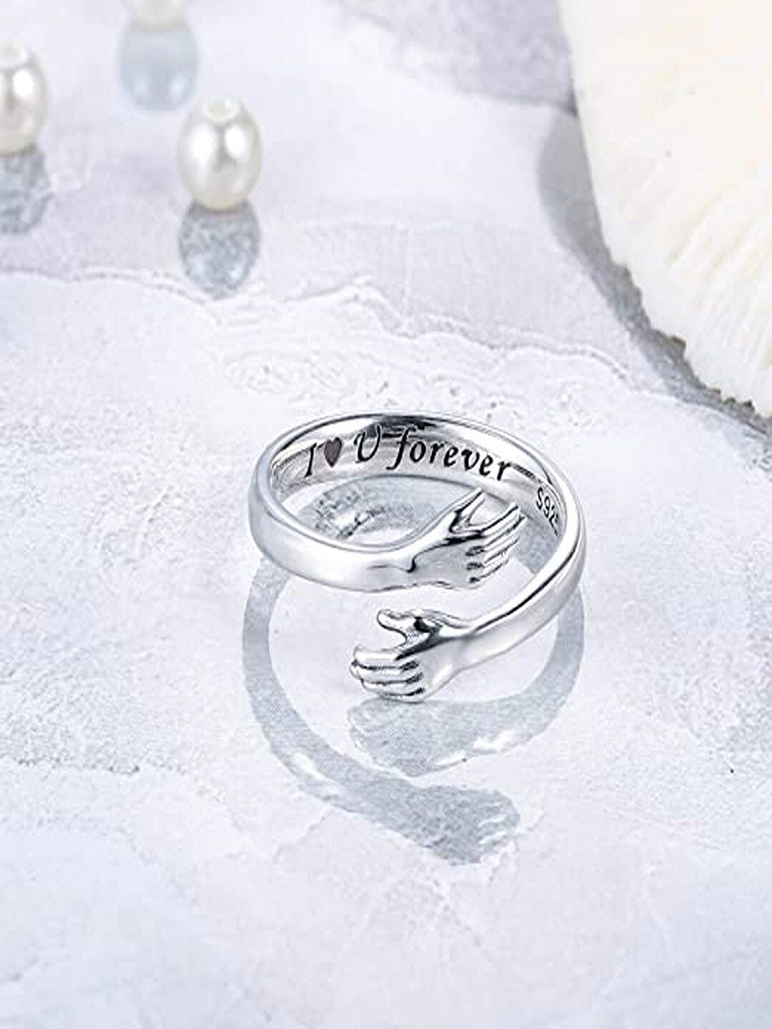 

UNIVERSITY TRENDZ Silver-Plated Hug Hand Adjustable Finger Ring