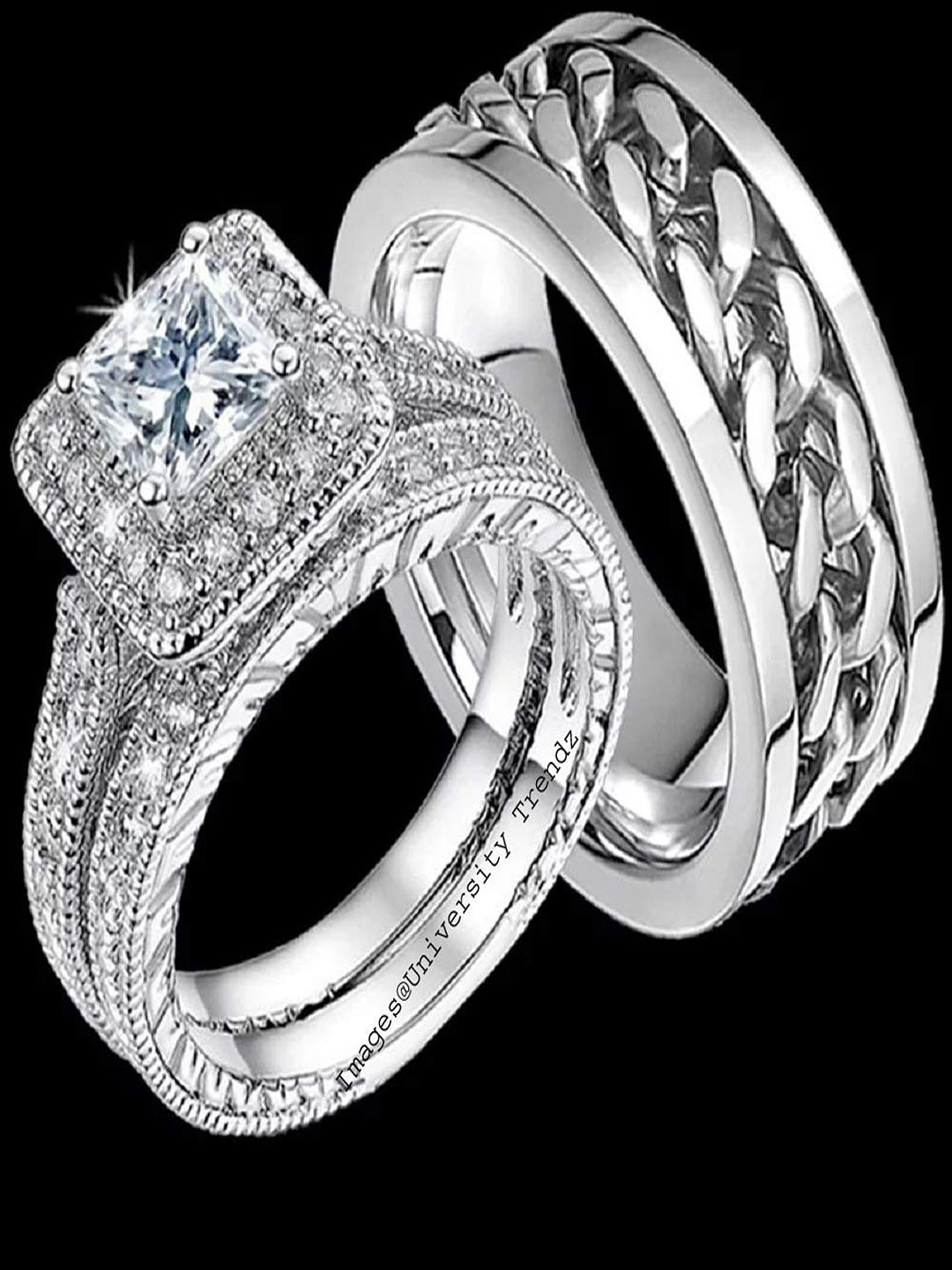 

UNIVERSITY TRENDZ Silver-Plated Crystal Studded Couple Finger Ring