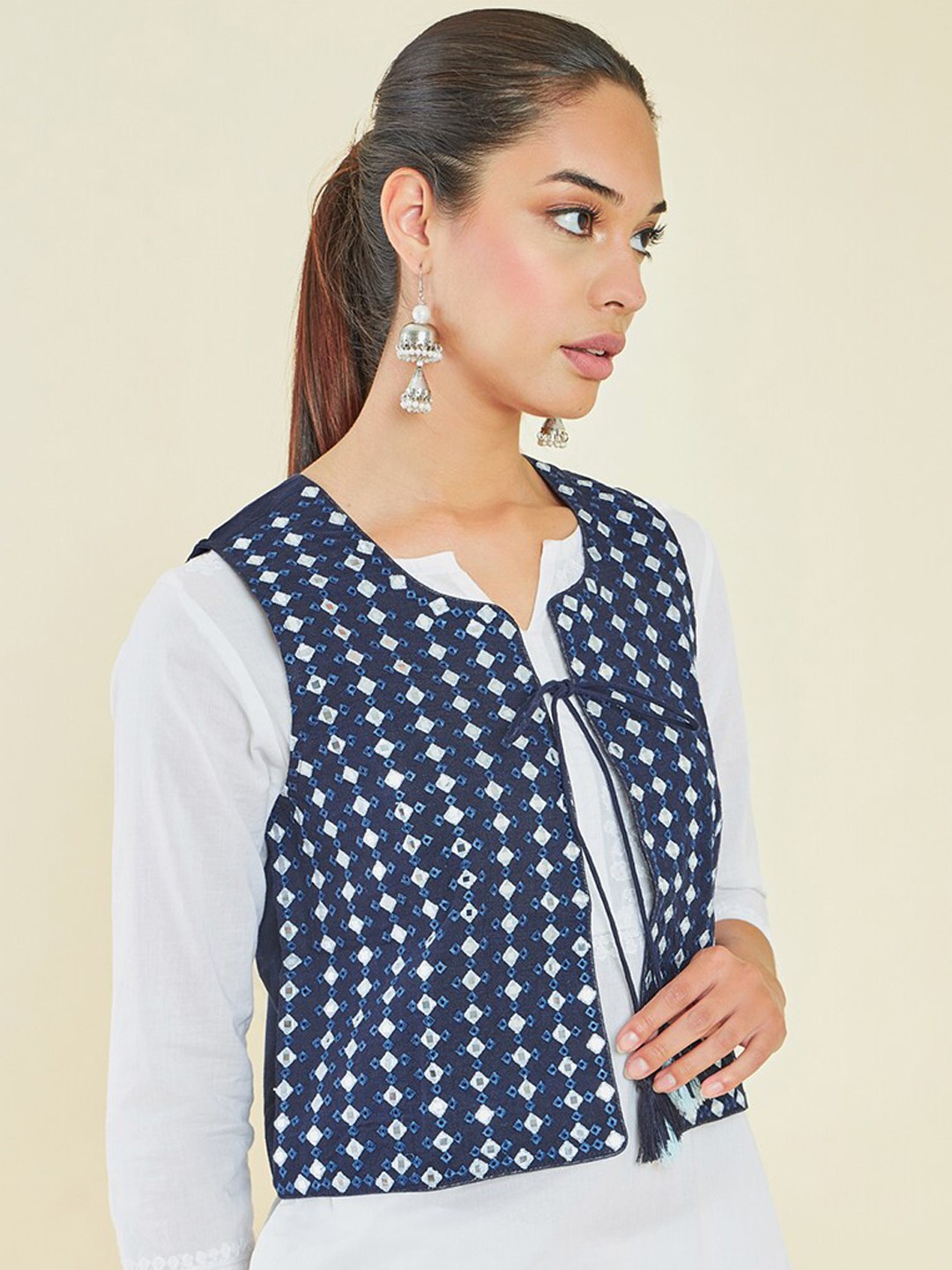 

Soch Crop Embelished Waistcoat, Navy blue