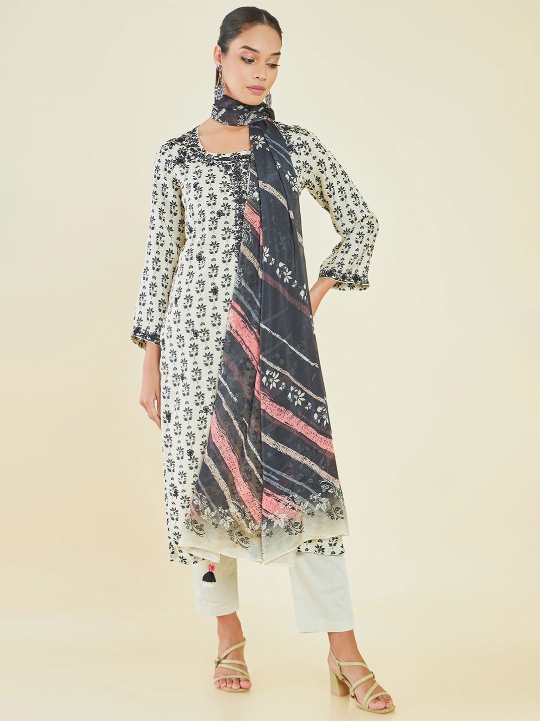 

Soch Printed Pure Cotton Unstitched Dress Material, Cream