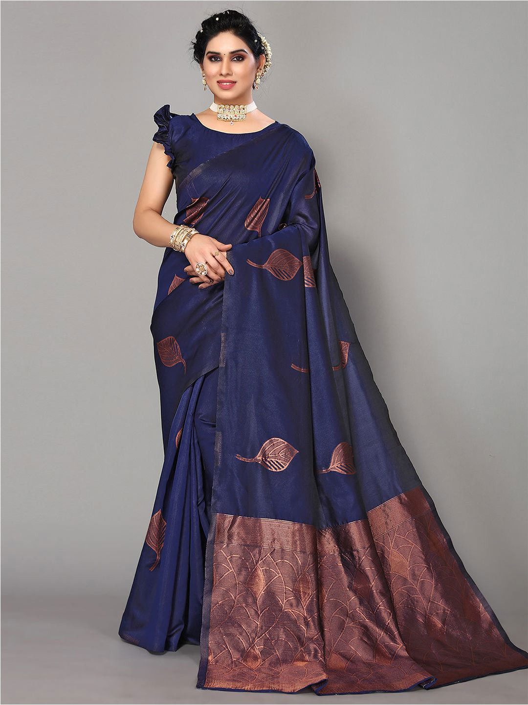 

KALINI Ethnic Motif Woven Design Zari Saree, Blue