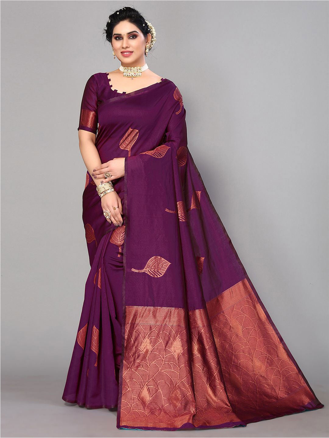 

KALINI Woven Design Zari Saree, Purple