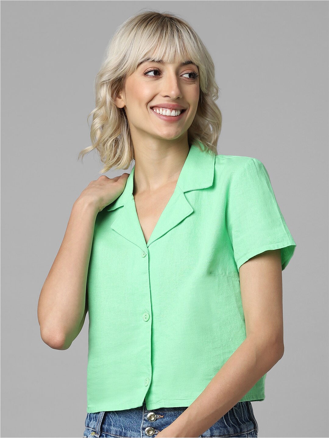 

ONLY Onlcaro Cuban Collar Opaque Casual Shirt, Green