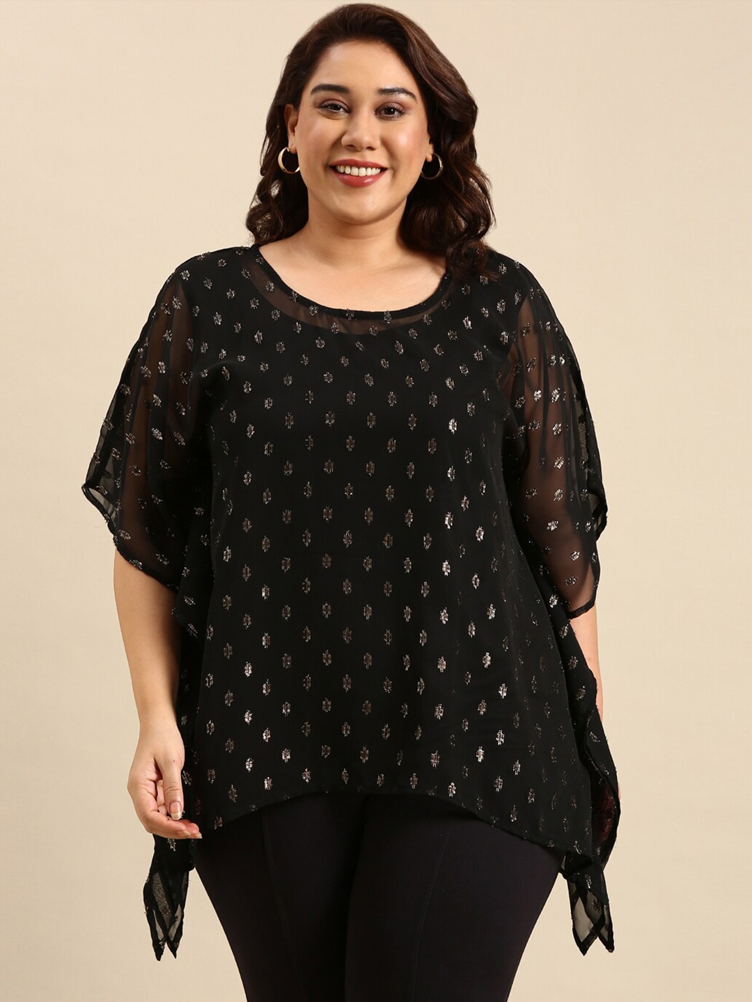 

The Pink Moon Plus Size Printed Kaftan Top, Black