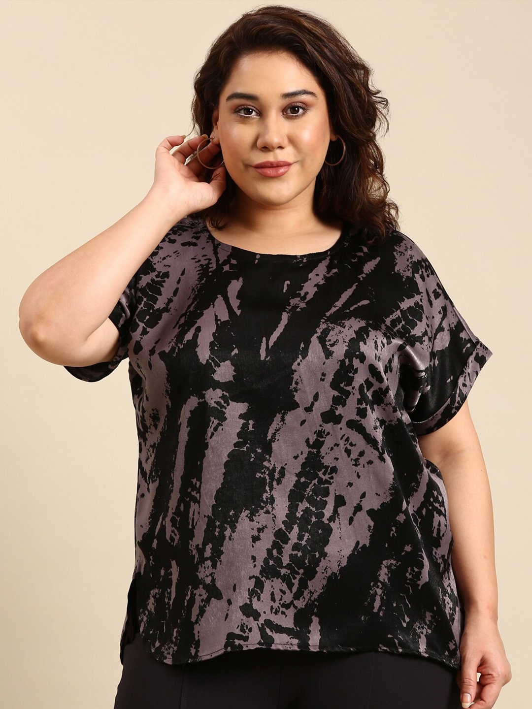 

The Pink Moon Plus Size Abstract Printed Top, Purple