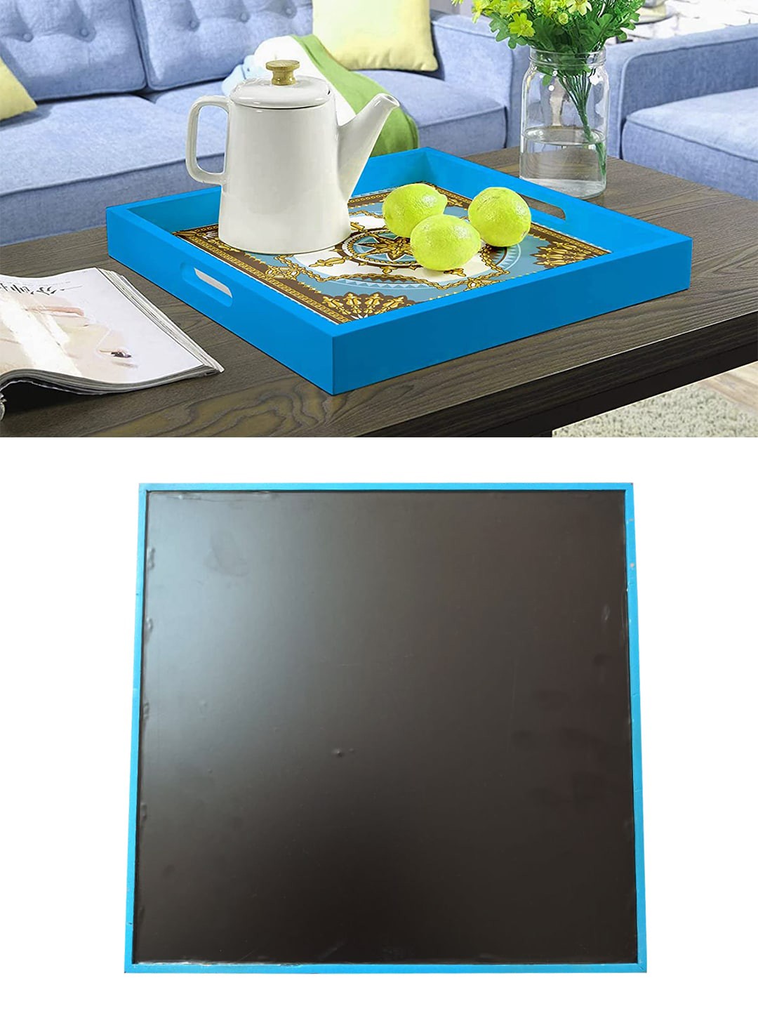 

PAPER PLANE DESIGN Blue & Yellow Printed Wooden Serving Tray