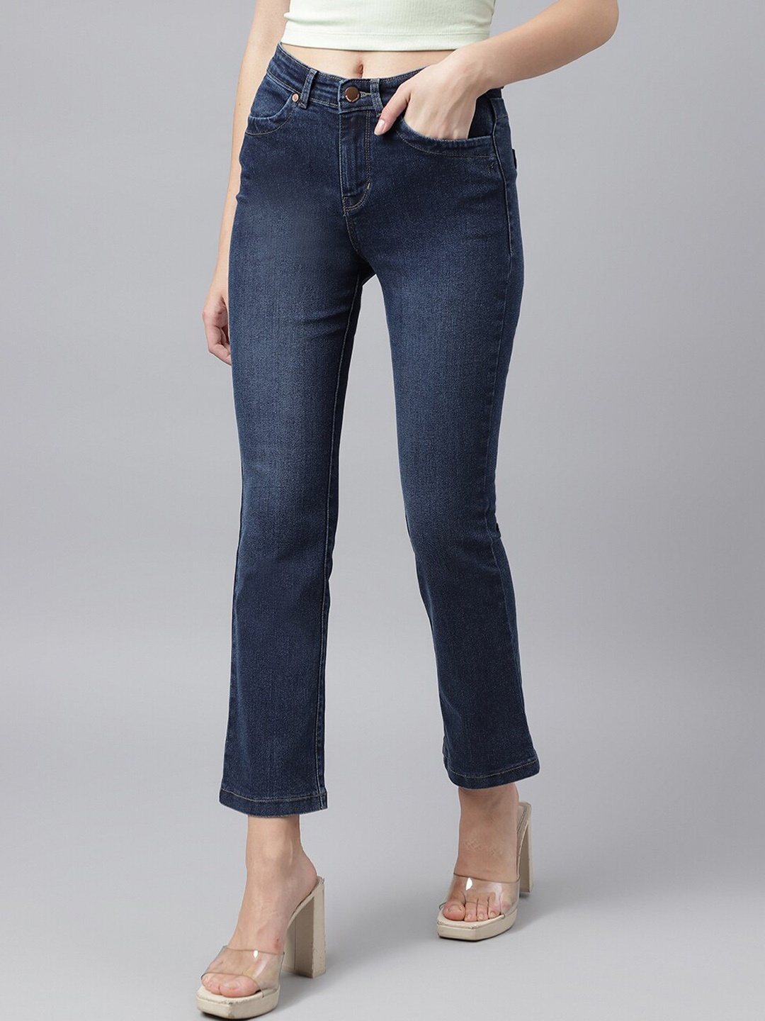 

Xpose Women Comfort Boot Cut High-Rise clean Look Stretchable Jeans, Navy blue