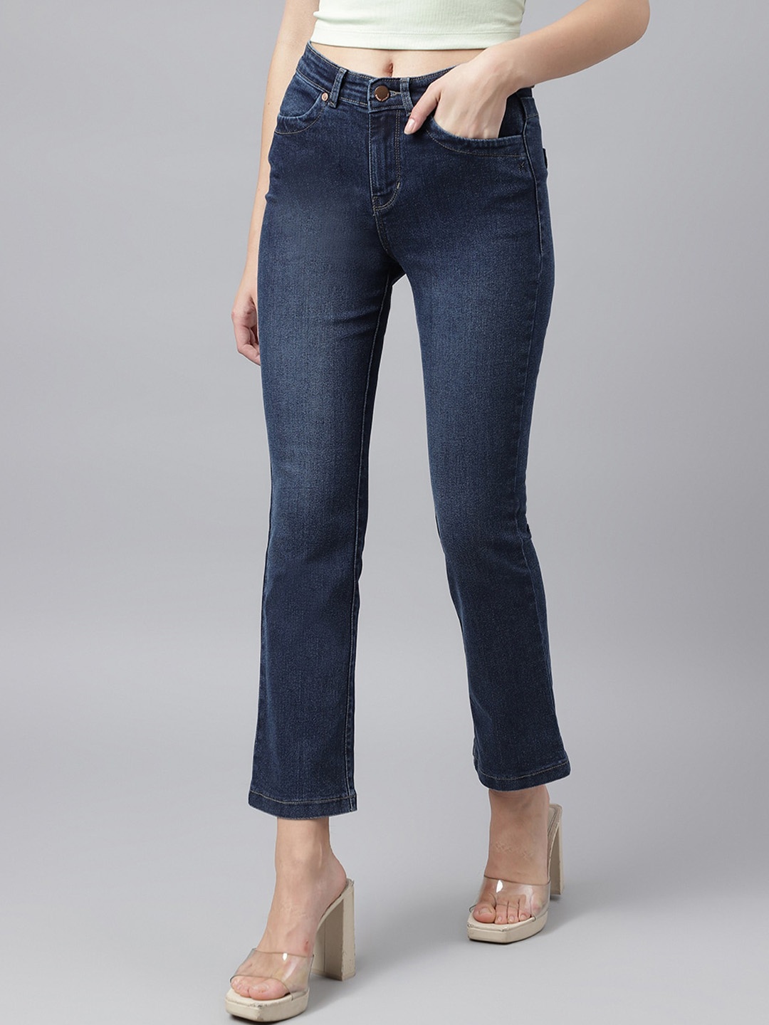 

Xpose Women Comfort Bootcut High-Rise Light Fade Stretchable Jeans, Navy blue