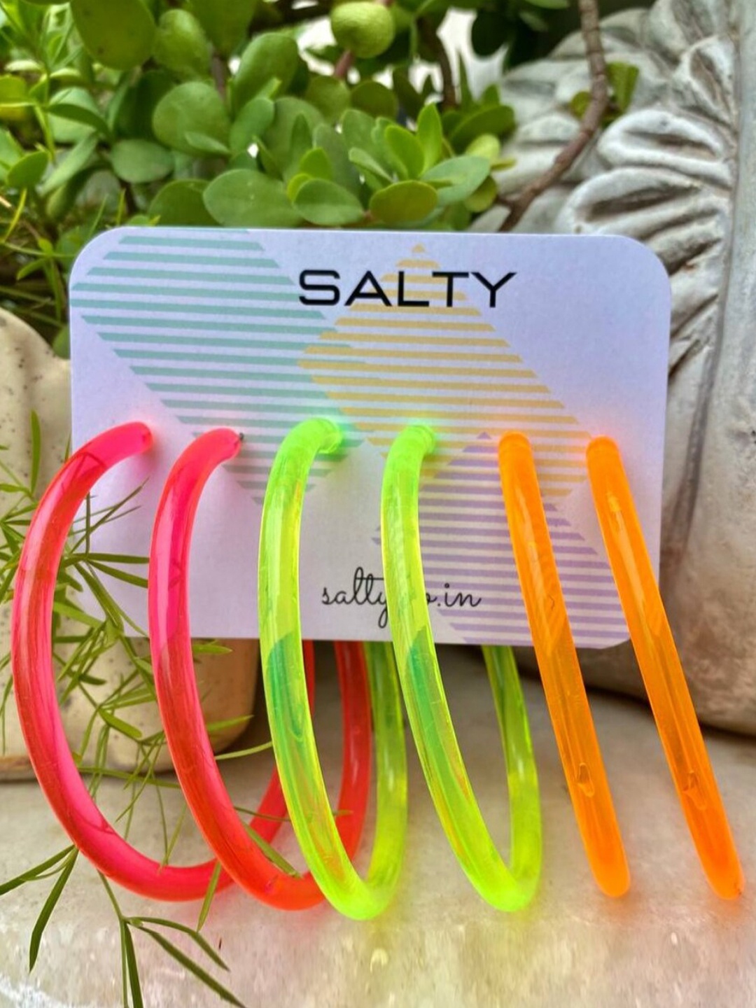 

SALTY Set Of 3 Contemporary Glow-In-The-Dark Hoop Earrings, Pink