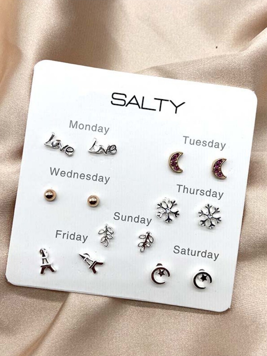 

SALTY Set Of 7 Silver-Plated Contemporary Studs Earrings