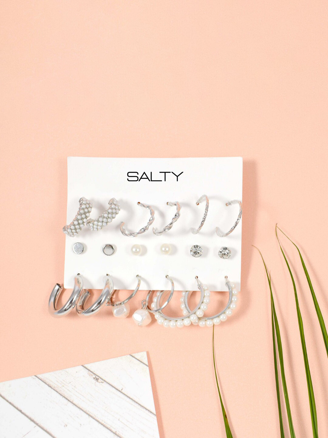 

SALTY Set Of 9 Silver-Plated Contemporary Half Hoop Earrings