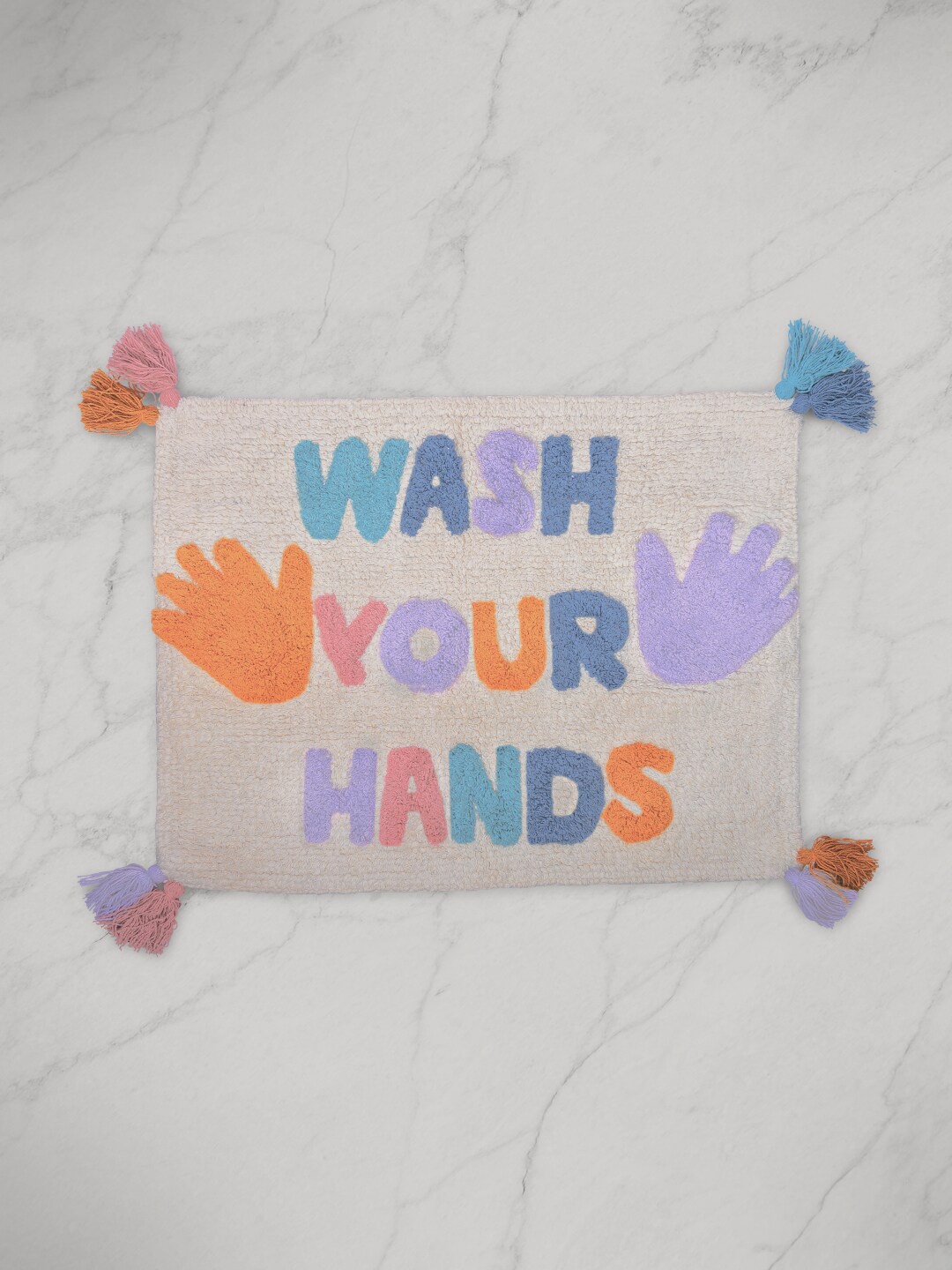 

THEONI Kids Cream-Coloured Self-Designed 1600 GSM Cotton Bath Rug